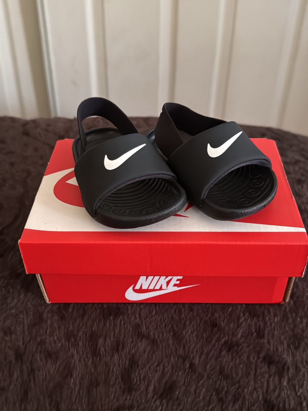 Nike Black Kids' Slide Sandals with White Swoosh